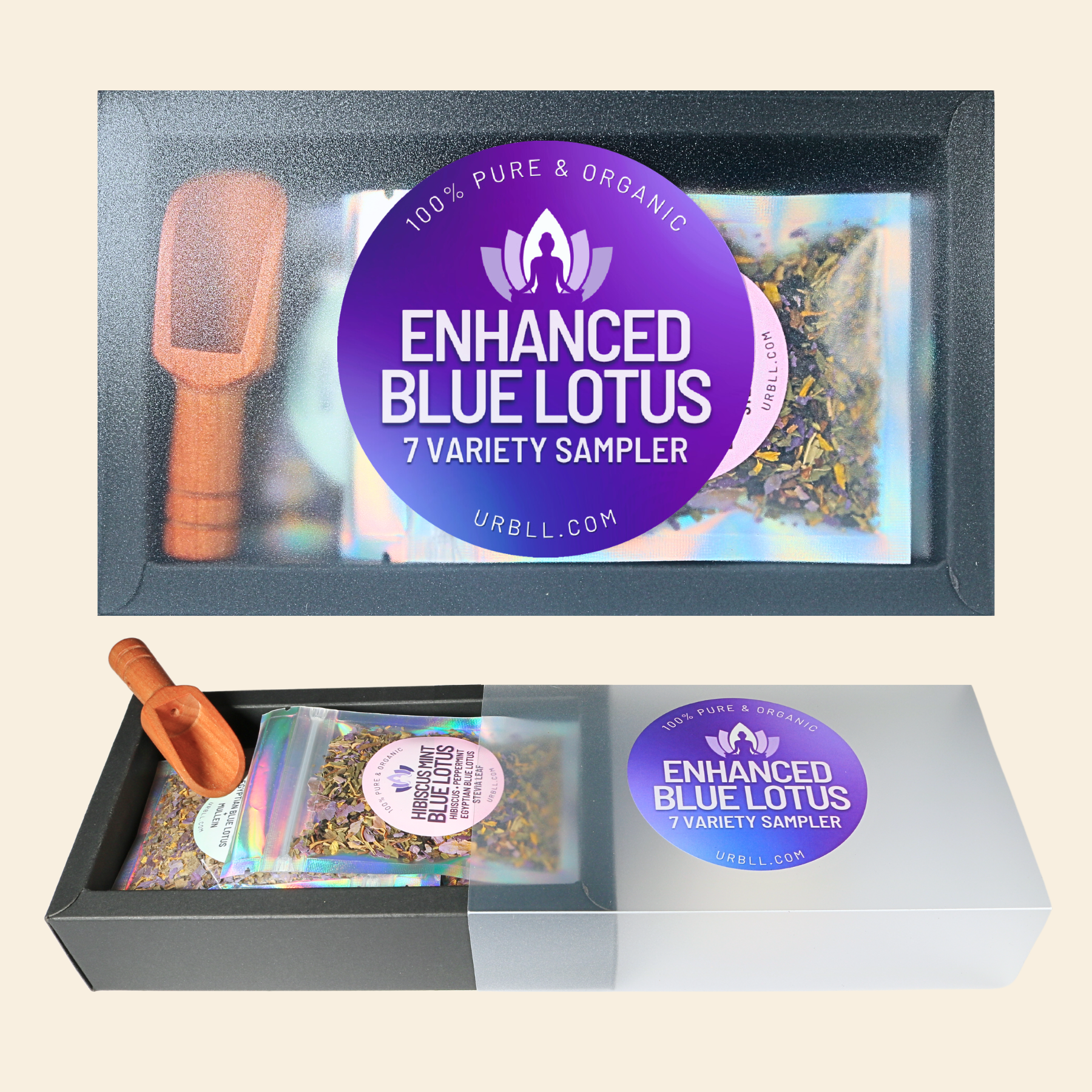 Enhanced Blue Lotus Variety Sampler Box • 7 Organic Egyptian Blue Lotus Herbal Blends