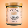 Load image into Gallery viewer, Jar of Lion's Mane mushroom powder with a label on an orange background
