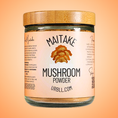 Load image into Gallery viewer, Jar of Maitake mushroom powder with a wooden lid on an orange background
