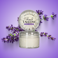 Load image into Gallery viewer, Jar of 'Whipped Tallow' with lavender flowers on a purple background
